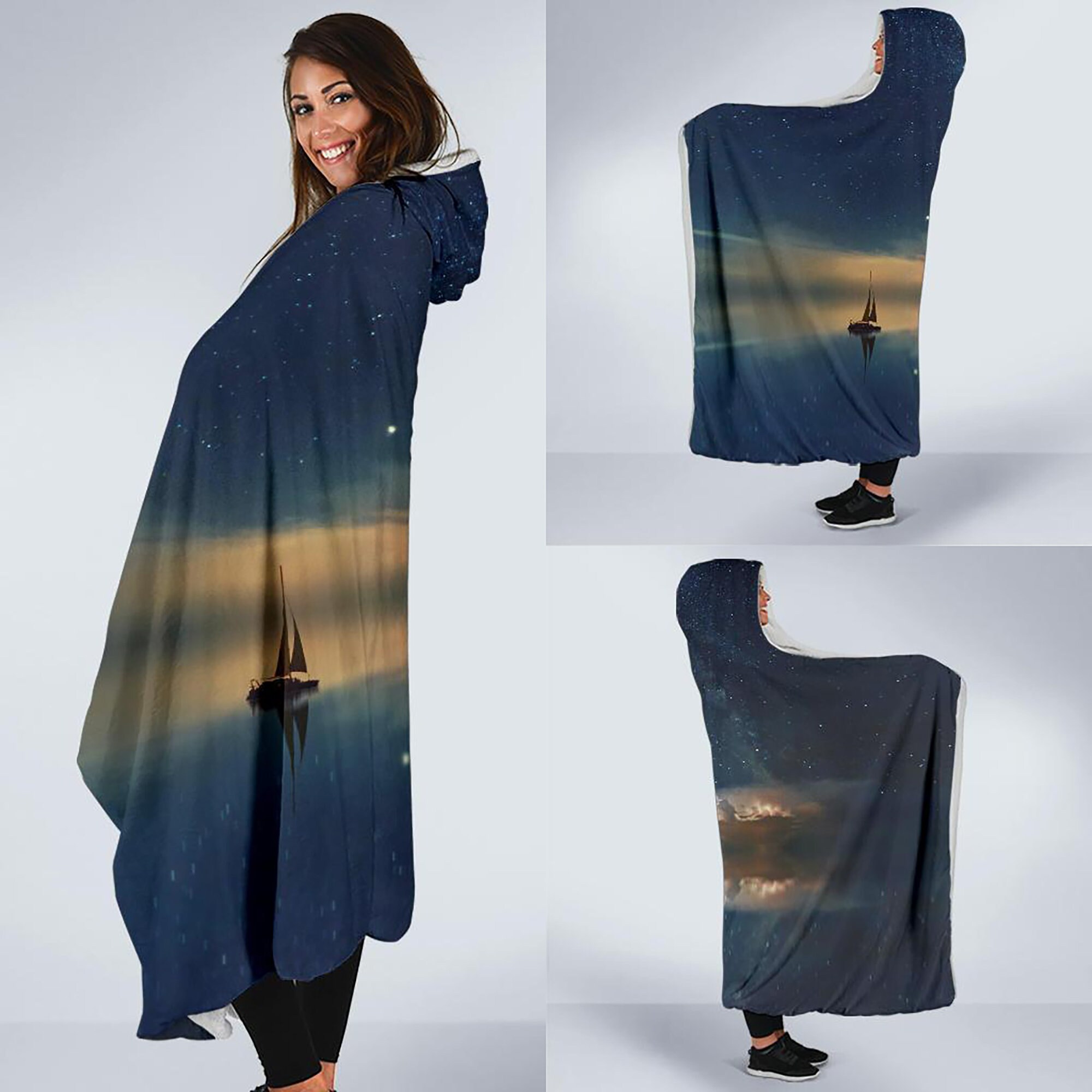 Milky Way Sail Hooded Blanket, Adult and Youth Sizes, Soft Fleece Blanket with a Hood Galaxy Stars Outer Space Throw