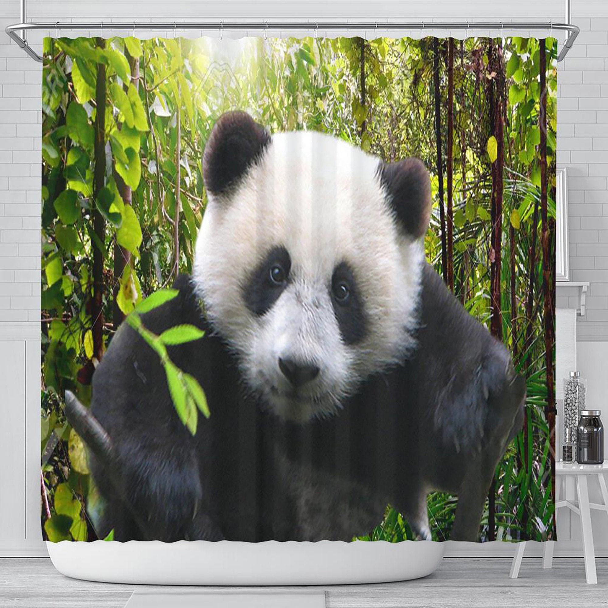 Panda Bear Shower Curtain, Bathroom Decor, Bamboo Jungle