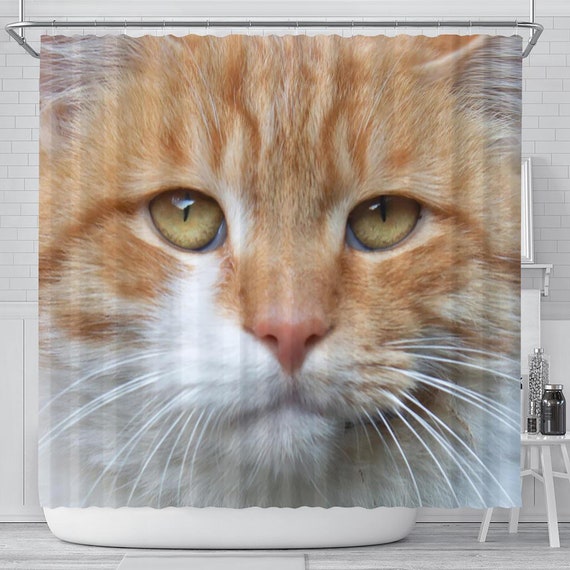 Orange Cat Shower Curtain Funny Animals Pet Cat Decor for Bathroom Bath Curtain 
