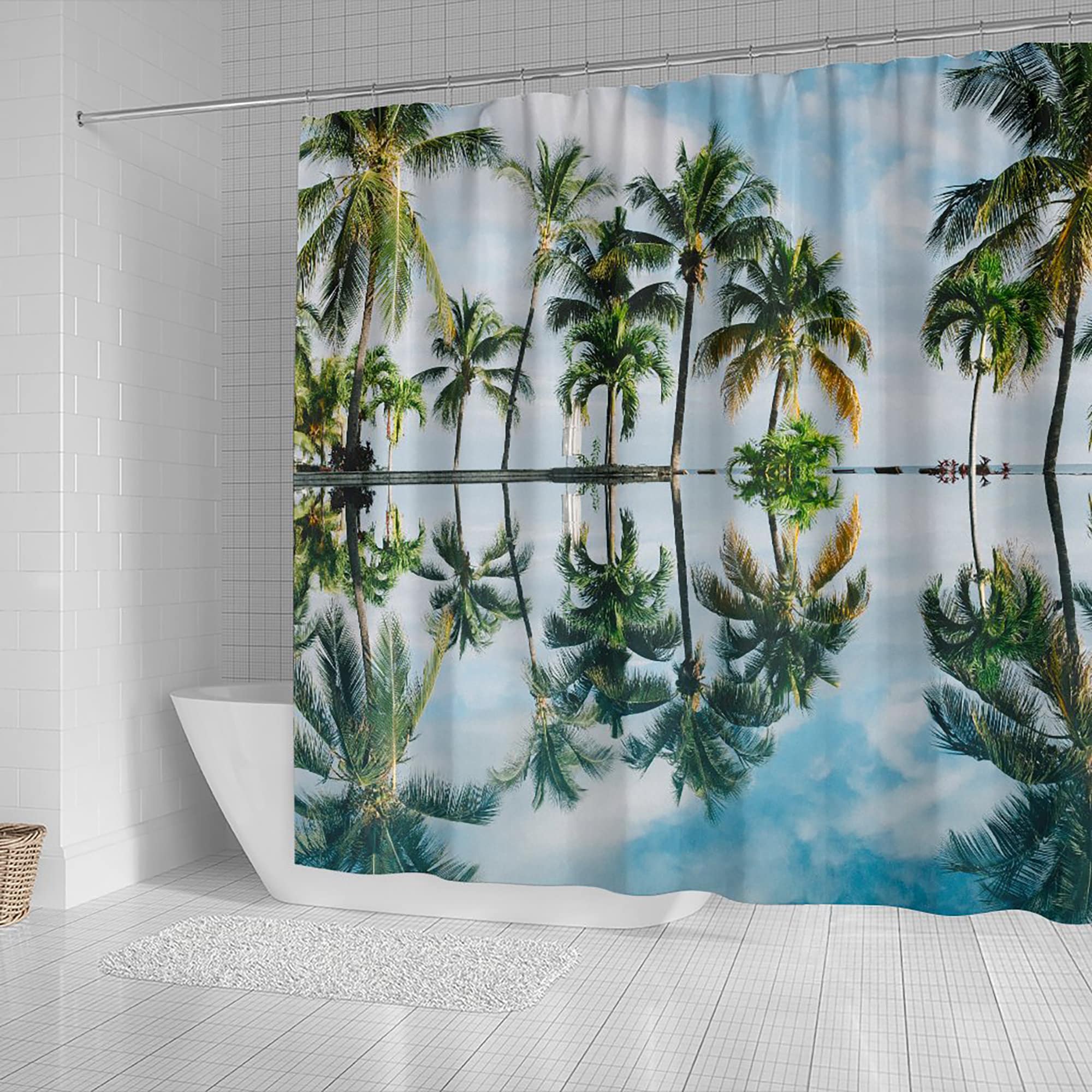 Palm Tree Reflection Shower Curtain, Bathroom Decor, Ocean View, Home  Decoration Artwork, Bath Tub Decor, Tropical Beach Sand 