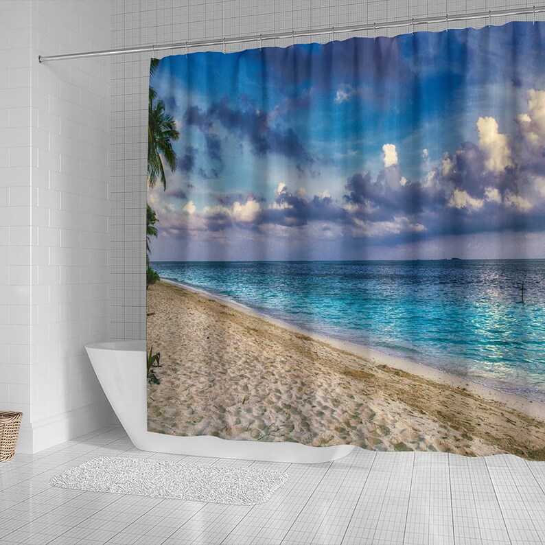 Caribbean Beach Walk Shower Curtain Bathroom Decor Ocean Etsy