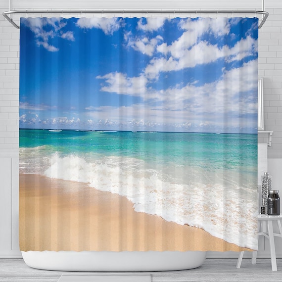 Island View Shower Curtain Bathroom Decor Ocean Waves Home | Etsy