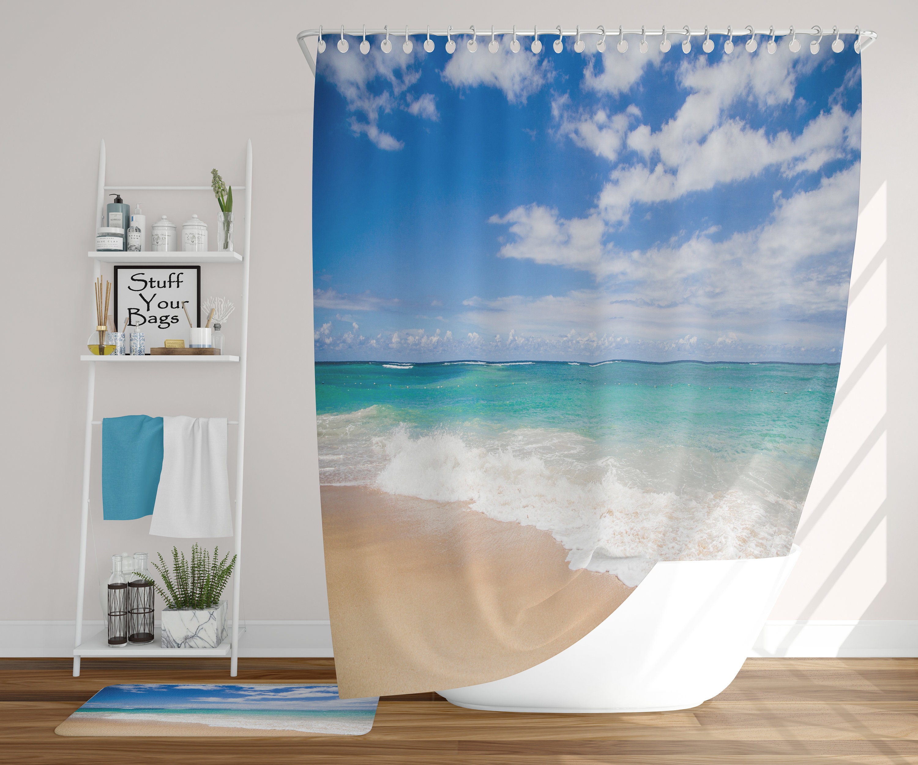 Island View Shower Curtain Bathroom Decor Ocean Waves Home Etsy