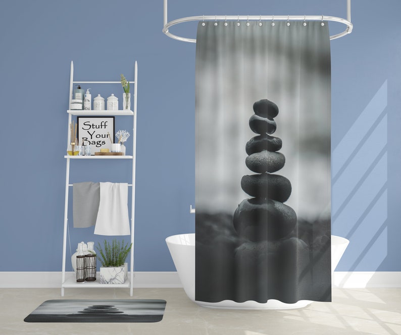 Zen Garden Shower Curtain Bathroom Decor Rock Stacking Home Etsy