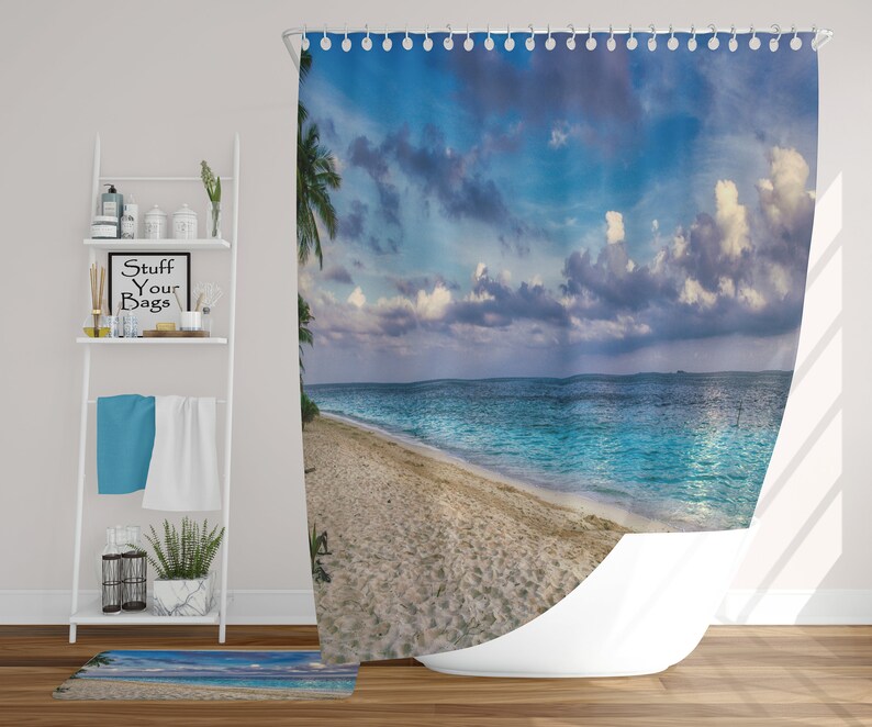 Caribbean Beach Walk Shower Curtain Bathroom Decor Ocean Etsy