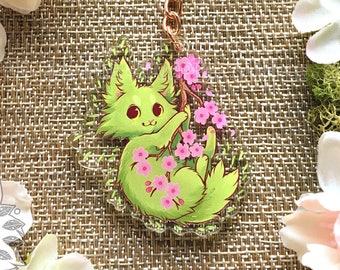 Cherry Blossom Moss Kitten Double-Sided Acrylic Keychain