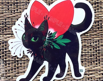 Adhesivo de vinilo transparente con gatito en flor de anémona