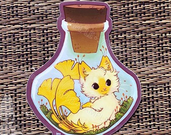 Pegatina de vinilo para botella de gato con cola de ginkgo
