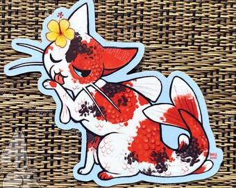 Pegatina de vinilo de gato koi