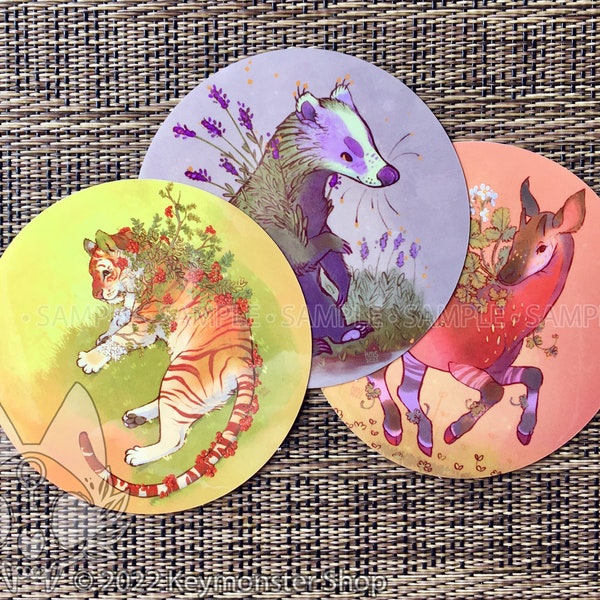 Botanimals - Lavender Badger, Rowan Tiger and Strawberry Okapi Vinyl Stickers