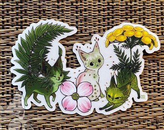 Botanicats - Adhesivo de vinilo transparente de helecho, cornejo y tanaceto