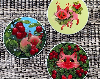 Botanicats - Pegatinas de vinilo de gatos con cola de arándano rojo