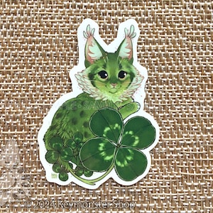 Botanicats - Sticker en vinyle transparent chat trèfle à quatre feuilles
