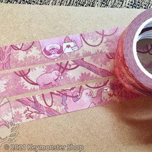 Cinta de papel washi de 15 mm con letras de perezoso rosa