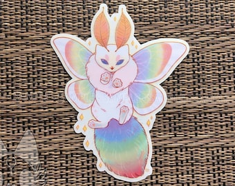 Rainbow Moth Kitten Clear Vinyl Sticker