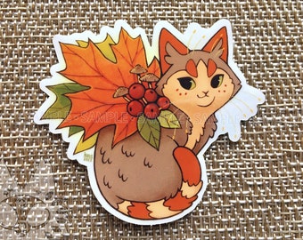 Autumn Blossom Kitten Clear Vinyl Sticker