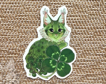 Botanicats - Four Leafed Clover Cat Clear Vinyl Sticker