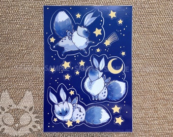 Starry Moth Kittens A6 Vinyl Sticker Sheet