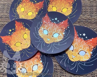 Pegatina de vinilo mate con diseño de gato de ojos estrellados