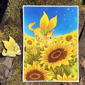 Sunflower Blossom Kitten - Charity Holographic Print & Sticker