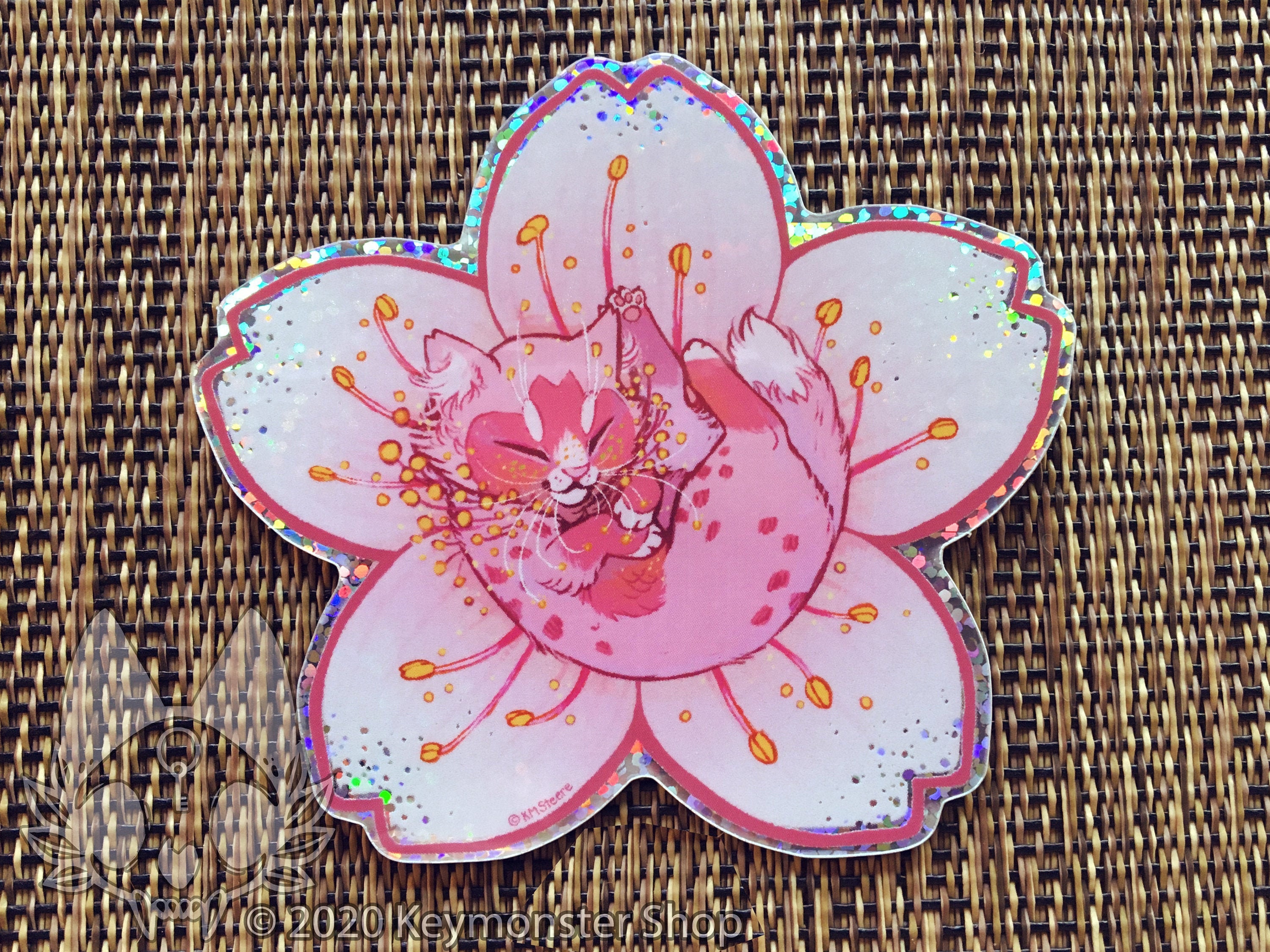 Botanicats - Cherry Blossom Kitten Glitter Vinyl Sticker