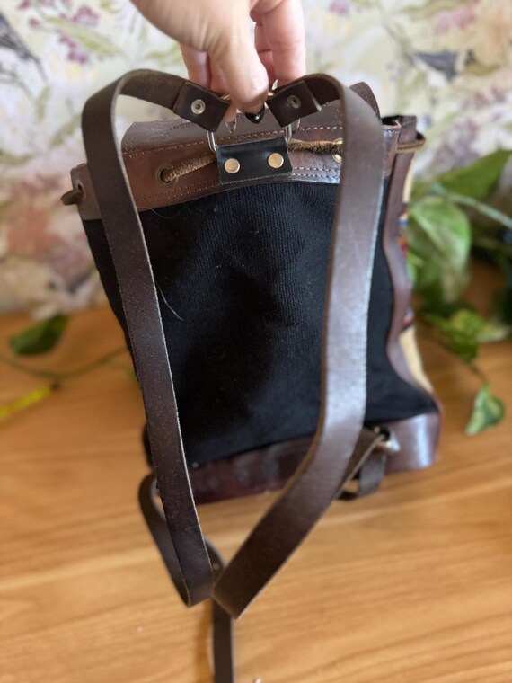 Vintage-Style Leather and Woven Textile Backpack … - image 4
