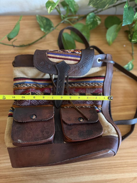Vintage-Style Leather and Woven Textile Backpack … - image 8