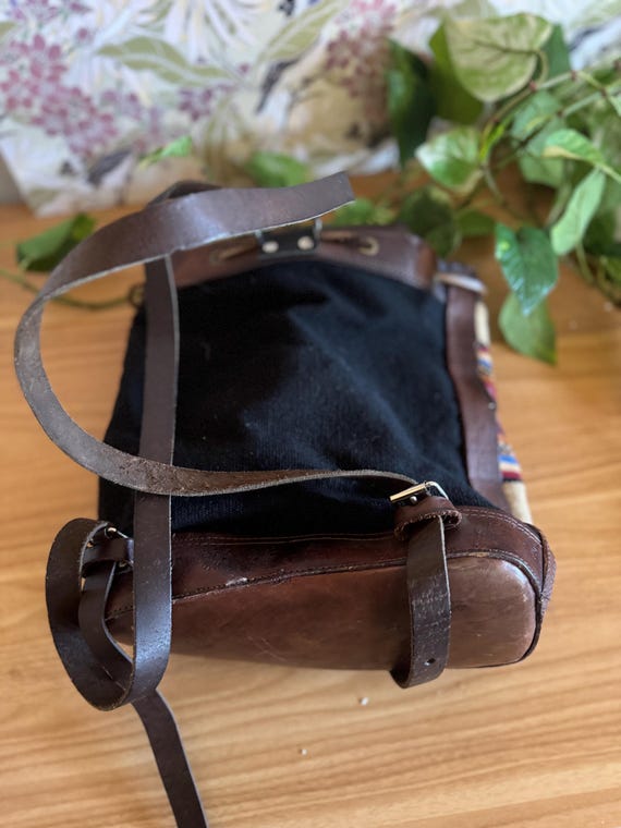 Vintage-Style Leather and Woven Textile Backpack … - image 3
