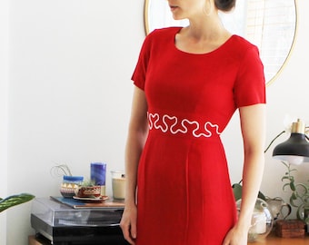 90s Red & White Empire Waist Day Dress