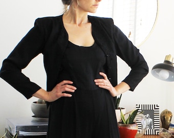 80s Black Long Sleeve Jumpsuit