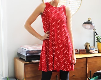 90s Red and White Polka Dot Tank Dress