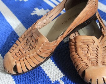 native flat slip on with woven leather straps