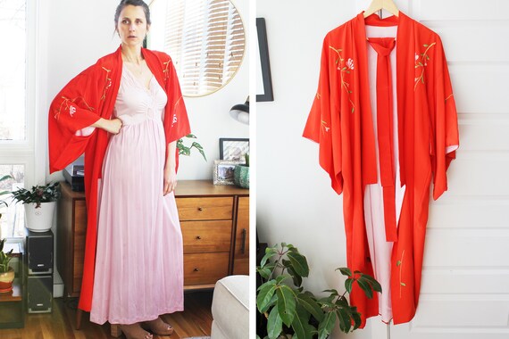 Vintage Red Floral Kimono - image 5