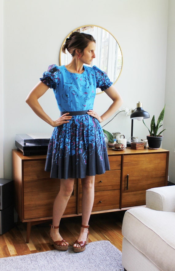 Cobalt Blue Puffy Sleeve Floral Dress - image 7