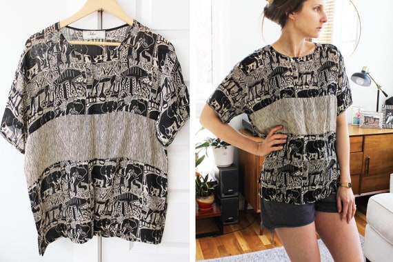 Vintage Jamaica Made Monstterra Leaf Button Blouse