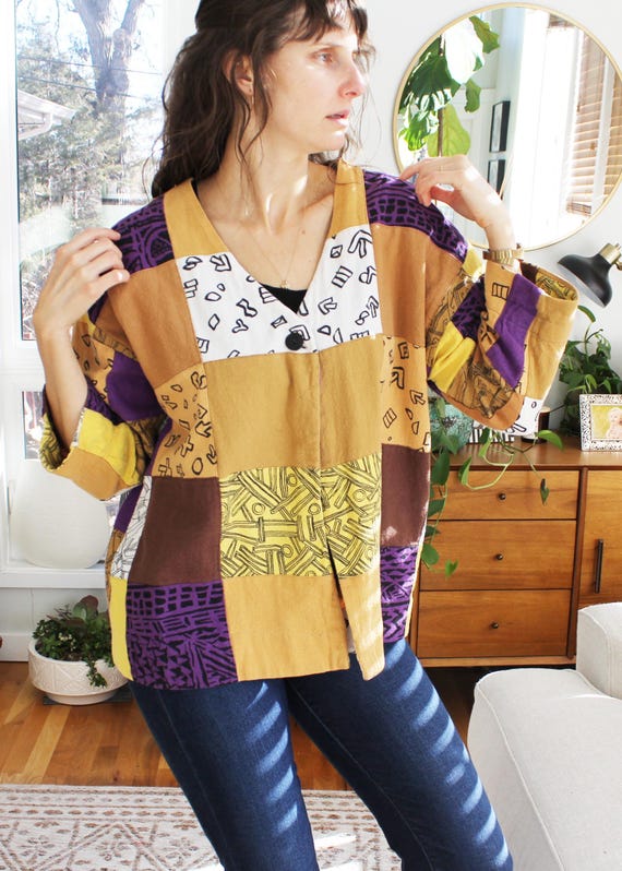 Handmade Patchwork Light Jacket | Funky Quilted V… - image 1