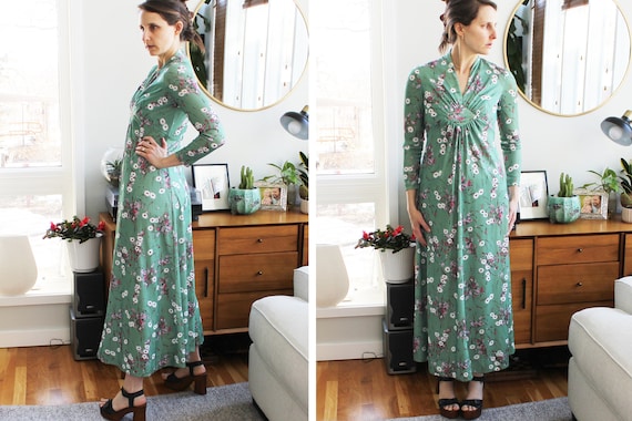 Vintage 1970s Green Floral Maxi Dress - image 5