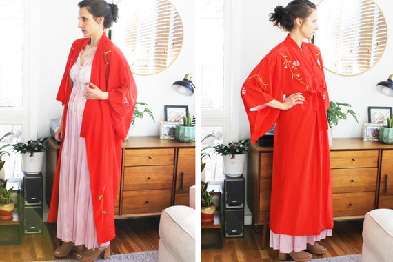 Vintage Red Floral Kimono - image 8