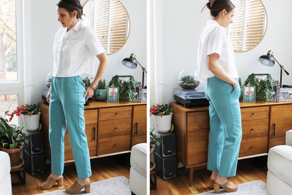 80s/90s Teal Elastic Waist Trouser - image 5