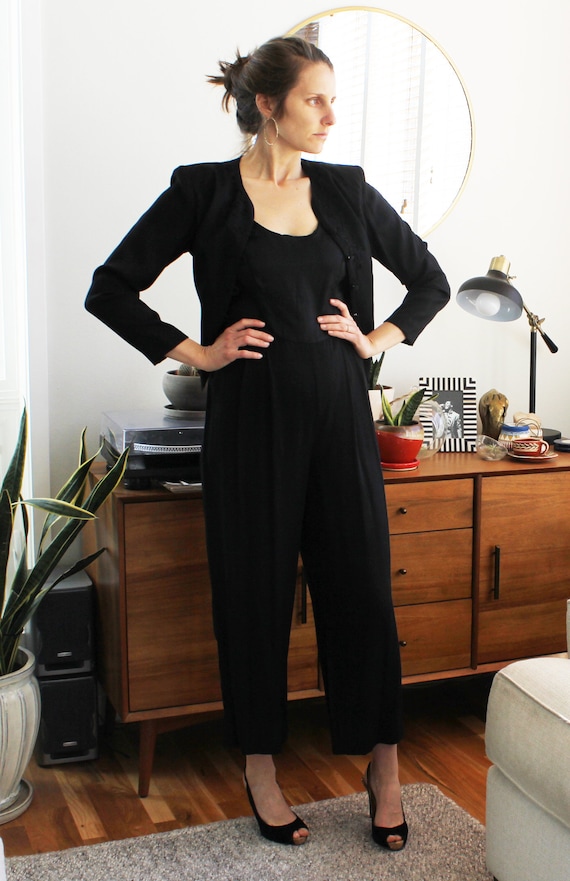 80s Black Long Sleeve Jumpsuit