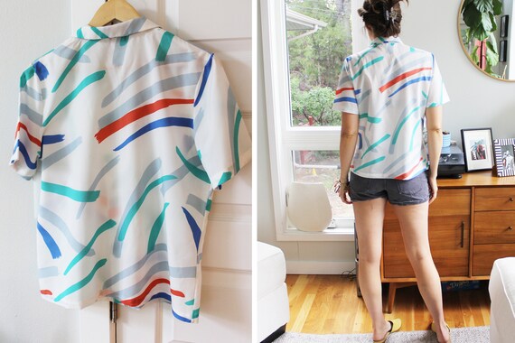 Retro Colorful Paint Stroke Button Down Top - image 6