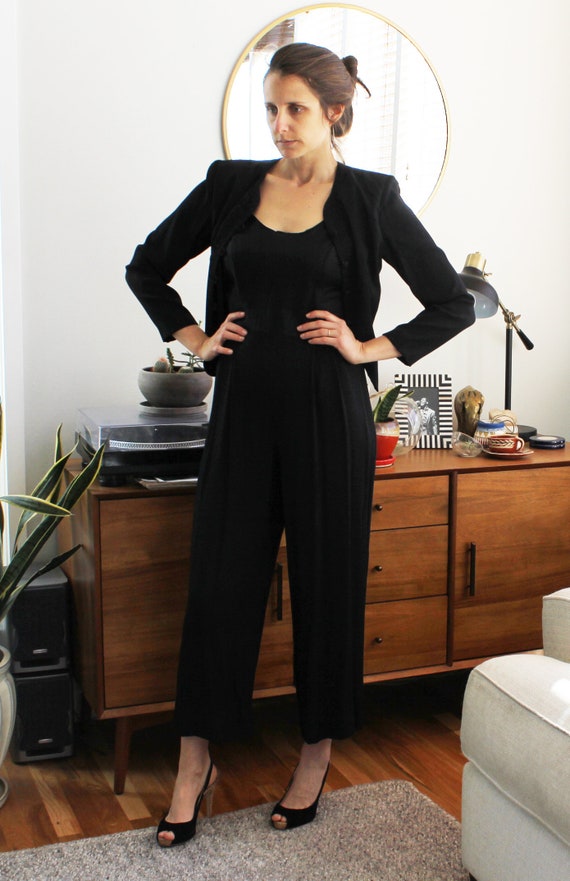 80s Black Long Sleeve Jumpsuit - image 4