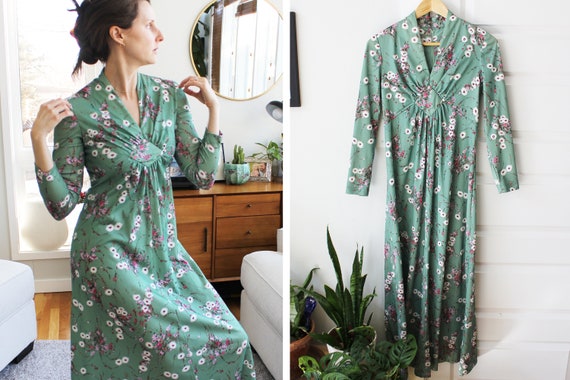 Vintage 1970s Green Floral Maxi Dress - image 4