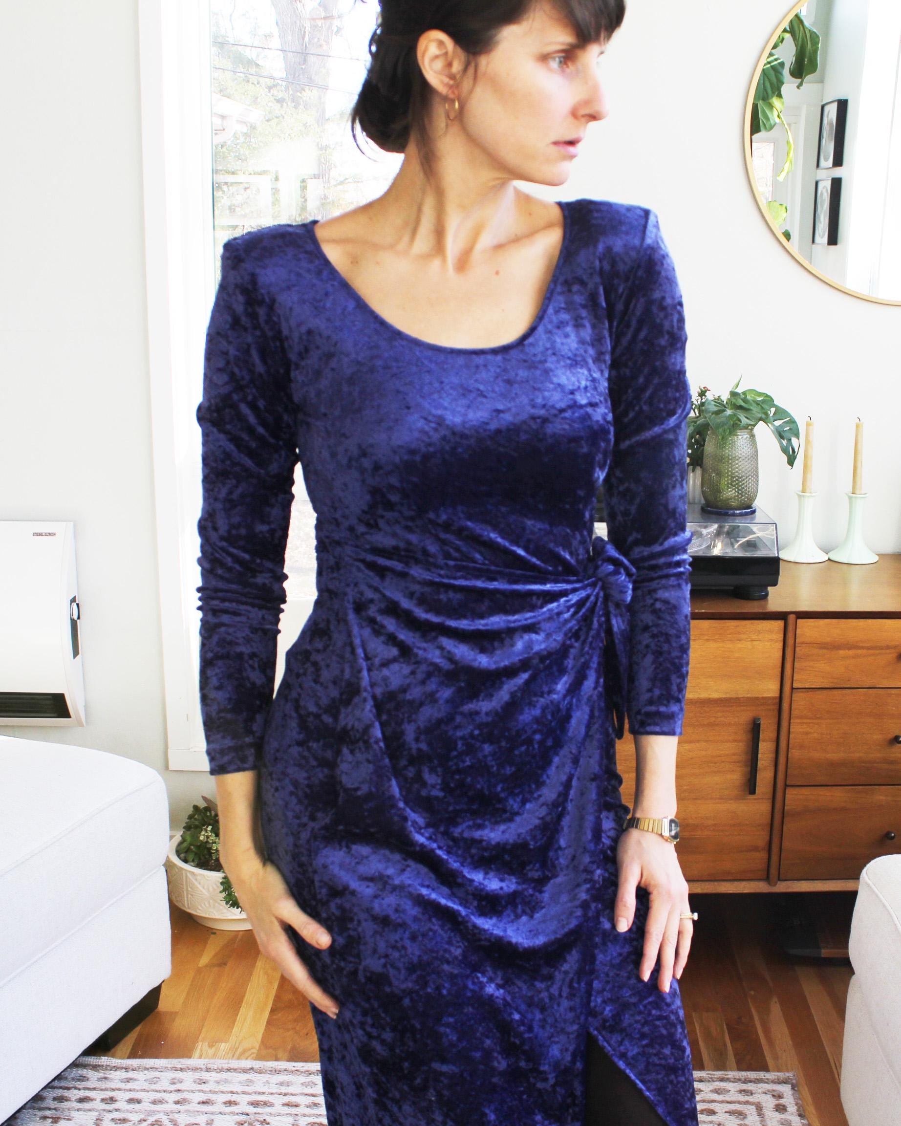 blue velour dress Vintage Velveteen Wiggle | Size Sm Crushed Velvet 90s Wrap Dress Molo combines thoughtful design