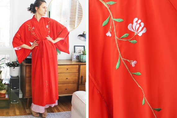 Vintage Red Floral Kimono - image 1