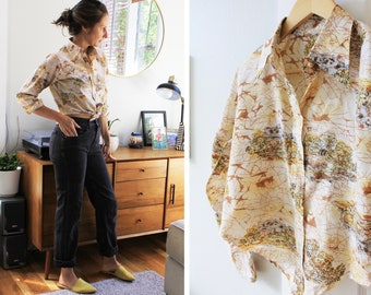 Vintage 70s Cropped Tie Button Down