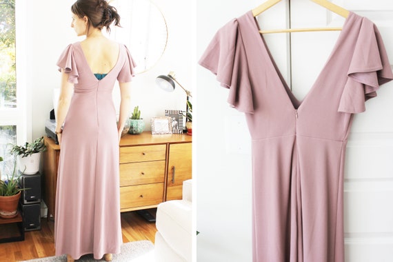 Mauve Flutter Sleeve Gown with Slit - image 8