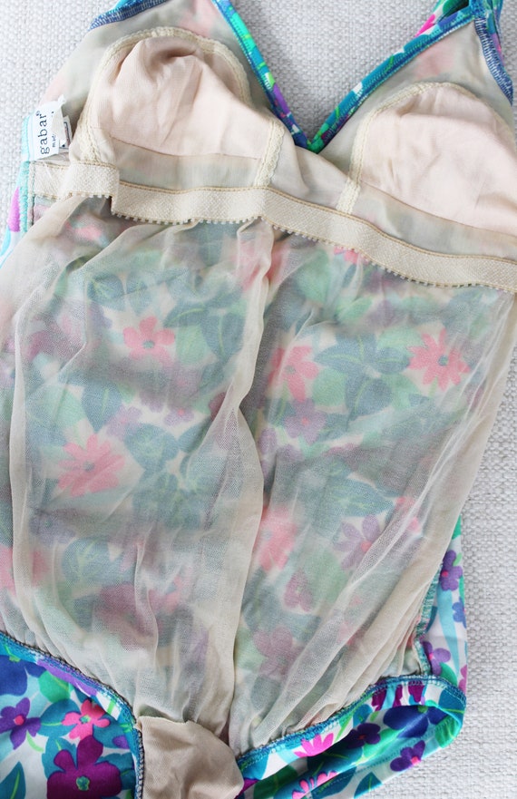 Floral 1980s One Piece Low Back Swimsuit Gem