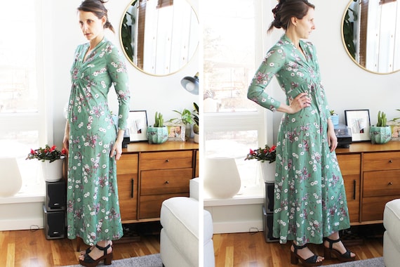 Vintage 1970s Green Floral Maxi Dress - image 2