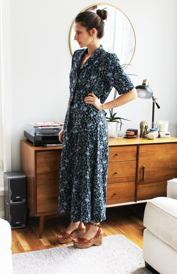 Navy Blue Floral Skirt Set by Laura Ashley